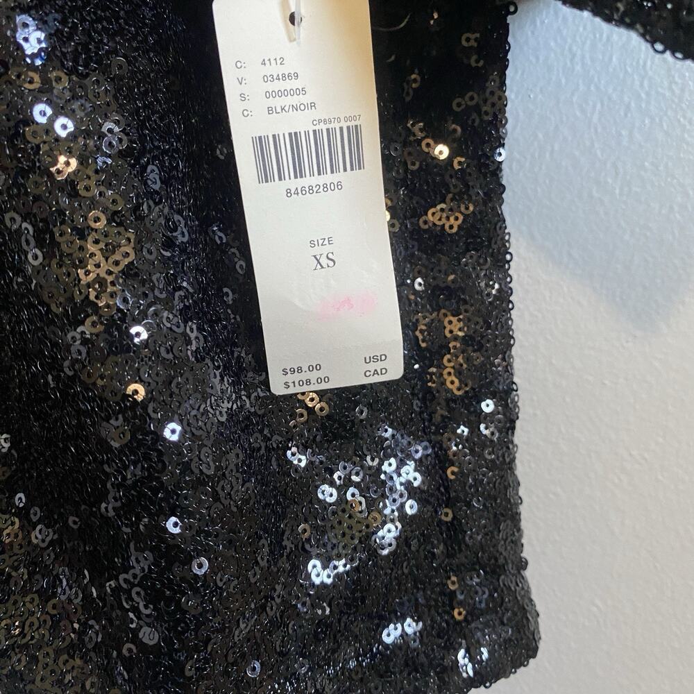 Anthropologie Sequin Embellished Short Sleeve Black Noir Crop Top XS NWT - Picture 7 of 7